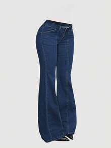 Sweetra Jeans anchos de cintura baja y desconstructivos con corte en V de moda y casual - Azul lavado medio - Ver 2