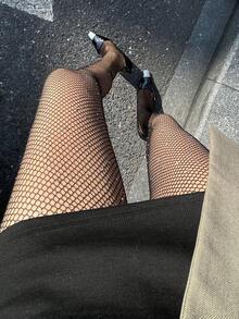 DAZY 黑色透明连裤袜，Y2K风格显腿紧身裤 - 黑色 - 查看 5