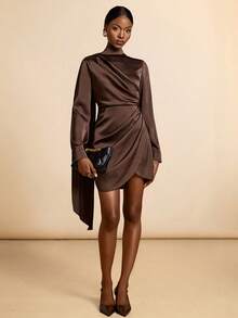 SHEIN Veneréa Satin Wrap Style + Backside Tie Short Dress
