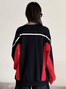 DAZY Slogan Graphic Colourblock Drop Shoulder Sweatshirt