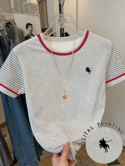 Resyla Women's Contrast Color Minimalist Casual Round Neck Short Sleeve T-Shirt