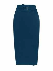 Elenzga 大码女式腰带扣设计优雅铅笔裙 - 水鴨藍 - 查看 3