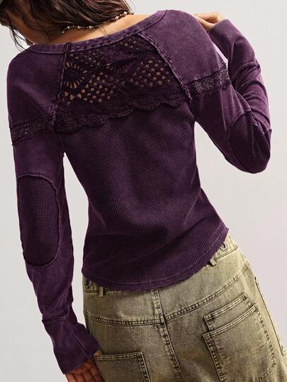 Bohemela Women's Casual Solid Color Knit Crew Neck Long Sleeve T-Shirt