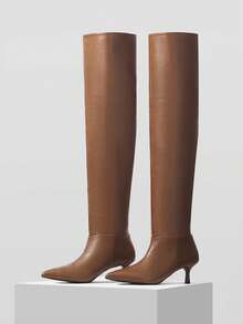 Mnmlis Women's Black Suede Pointed Toe Over-The-Knee High Heel Boots, Fashionable For Autumn/Winter For Christmas - Brown - View 9