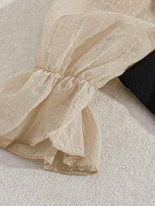 GlowEve CURVE 大码女式半透明拼接立领荷叶边修身长袖优雅百搭约会衬衫 - 黑色 - 查看 3