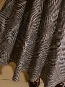 MOTF PREMIUM WOMEN'S HOUNDSTOOTH PLAID PRINT BELTED FLARE SKIRT, AUTUMN/WINTER - Grey - View 2