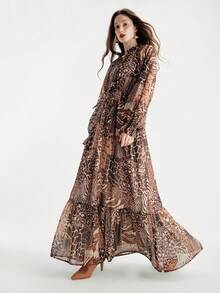 Aveloria Modichic Chiffon Flowy Fabric Cinched Waist Flattering Dress - Multicolor - View 3