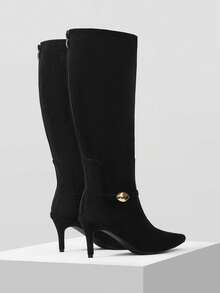 Mnmlis Botas de tacón fino con punta puntiaguda y cremallera en la parte trasera para mujer - Negro - Ver 10