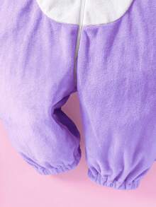 SHEIN 新生儿可爱趣味水晶毛绒3D恐龙造型连体衣，长袖长裤套装 - 紫羅蘭色 - 查看 5