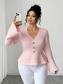 Elenzga Suéter holgado y elegante de manga larga de talla grande para mujer, jersey informal para otoño/invierno - Rosa - Ver 5