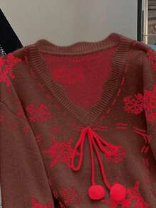 SHEIN LUNE 女士休闲百搭新款圣诞毛衣，秋冬季 - 咖啡棕 - 查看 6