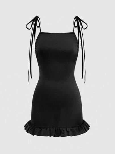 EgrlEra Women's Summer Solid Color Back Hollowed Out Mermaid Style Short Cami Dress