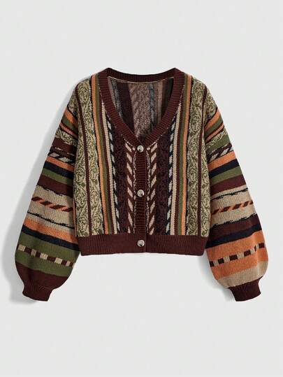 Cardigan vintage a righe in tonalità della terra, stile fairycore, cardigan vintage oversize per donna, maglione invernale oversize, maglione vintage natalizio per donna