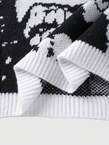ROMWE MEN Goth Men's Jacquard Knit Sweater, Loose Fit - Black - View 9