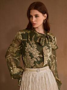 MOTF PREMIUM Áo blouse trong suốt cổ thắt nơ bằng vải lụa, nhiều màu - Nhiều màu - Xem 4
