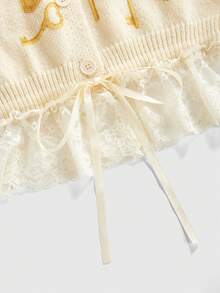 ROMWE Kawaii Women's Cute Retro Key Pattern Knitted Cardigan - Beige - View 3