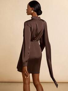 SHEIN Veneréa Satin Wrap Style + Backside Tie Short Dress