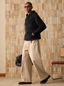 Manfinity VCAY 男士针织休闲羊毛连帽衫，带刺绣字母，适合秋冬 - 黑色 - 查看 3