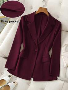 Franclia Petite 女士纯色单排扣收腰商务休闲通勤西装外套，适合娇小身材，秋冬季款 - 中紫紅色 - 查看 1