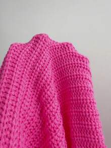 Chiquease 休闲纯色落肩宽松针织衫，秋冬季 - 玫紅色 - 查看 6