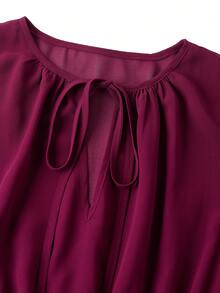 Ellevyn 女士优雅豹纹雪纺飘逸A字灯笼袖连衣裙 - 中紫紅色 - 查看 6