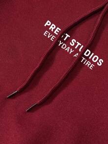 SHEIN 女士字母印花长袖口袋休闲卫衣，带保暖内衬，秋冬款 - 酒紅色 - 查看 6