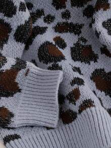 Modelyn 大码女式V领豹纹针织套头衫，秋冬 - 灰色 - 查看 4