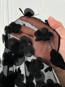 Viva Relle Đầm xòe tay dài cổ vuông họa tiết hoa thêu hoa cỡ lớn thời trang gợi cảm - màu đen - Xem 8