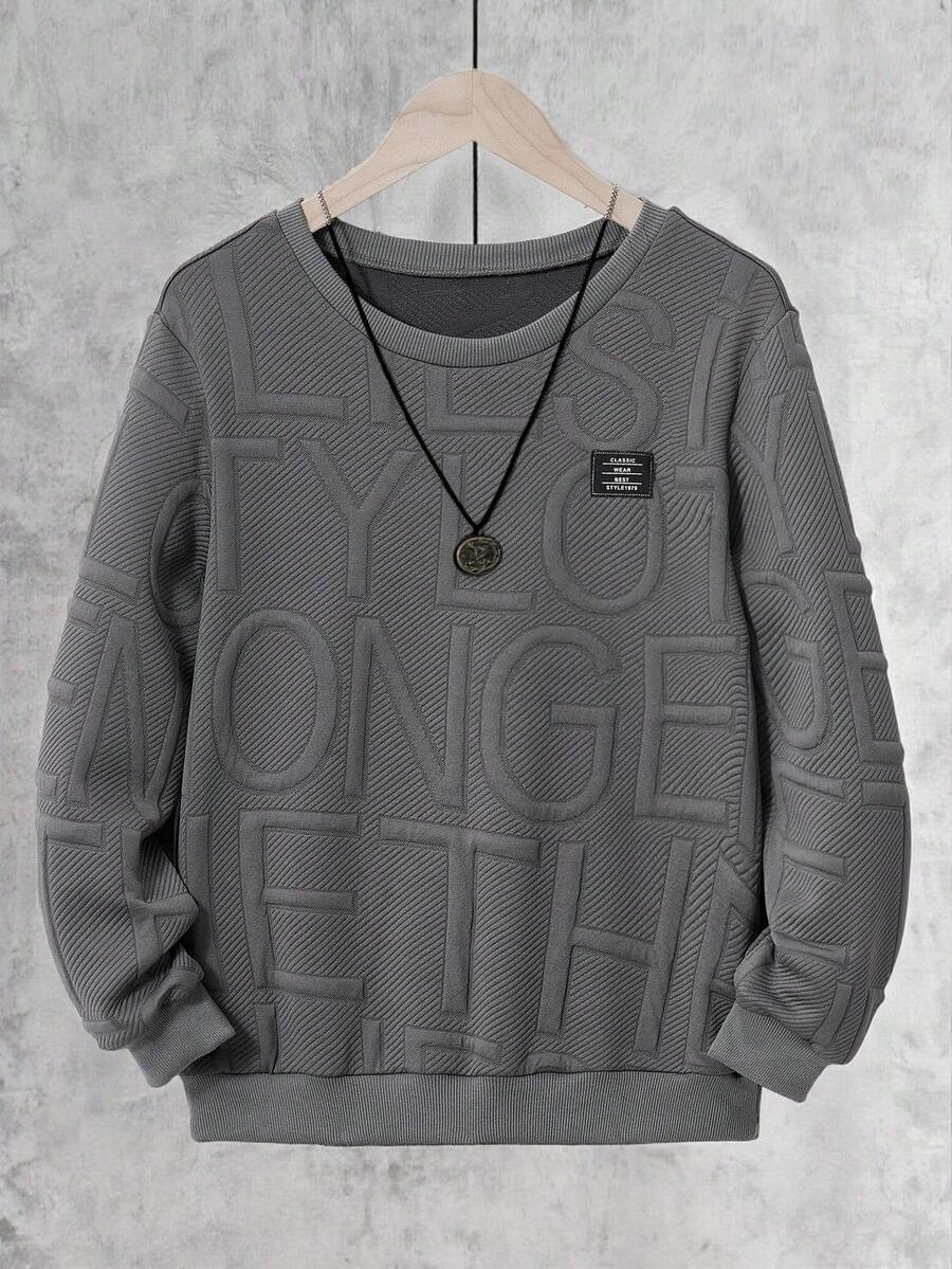 SHEIN Vacaura Tween Boy Letter Graphic Crew Neck Loose Casual Sweatshirt - Dark Grey - View 1