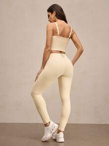 Activina Women's Solid Color Minimalist Casual Sports Set Beige Workout Set Cream Workout Set Bra And Leggings Set Tights Two Piece Set Women Buttery Soft Workout Set Ralphlauren Seksi Chic  Knitted Fabric - Beige - View 2