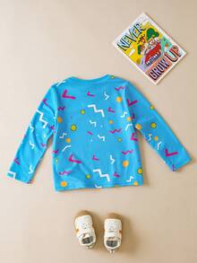 Nick 90s | SHEIN 小男孩卡通人物图案蓝色可爱休闲舒适长袖T恤 - 藍色 - 查看 2