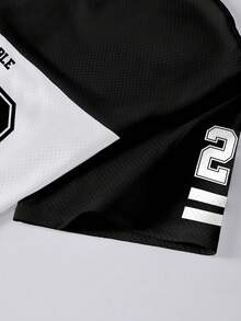 INAWLY 不可替代标语及23号印花V领宽松T恤，黑白撞色 - 彩色 - 查看 5