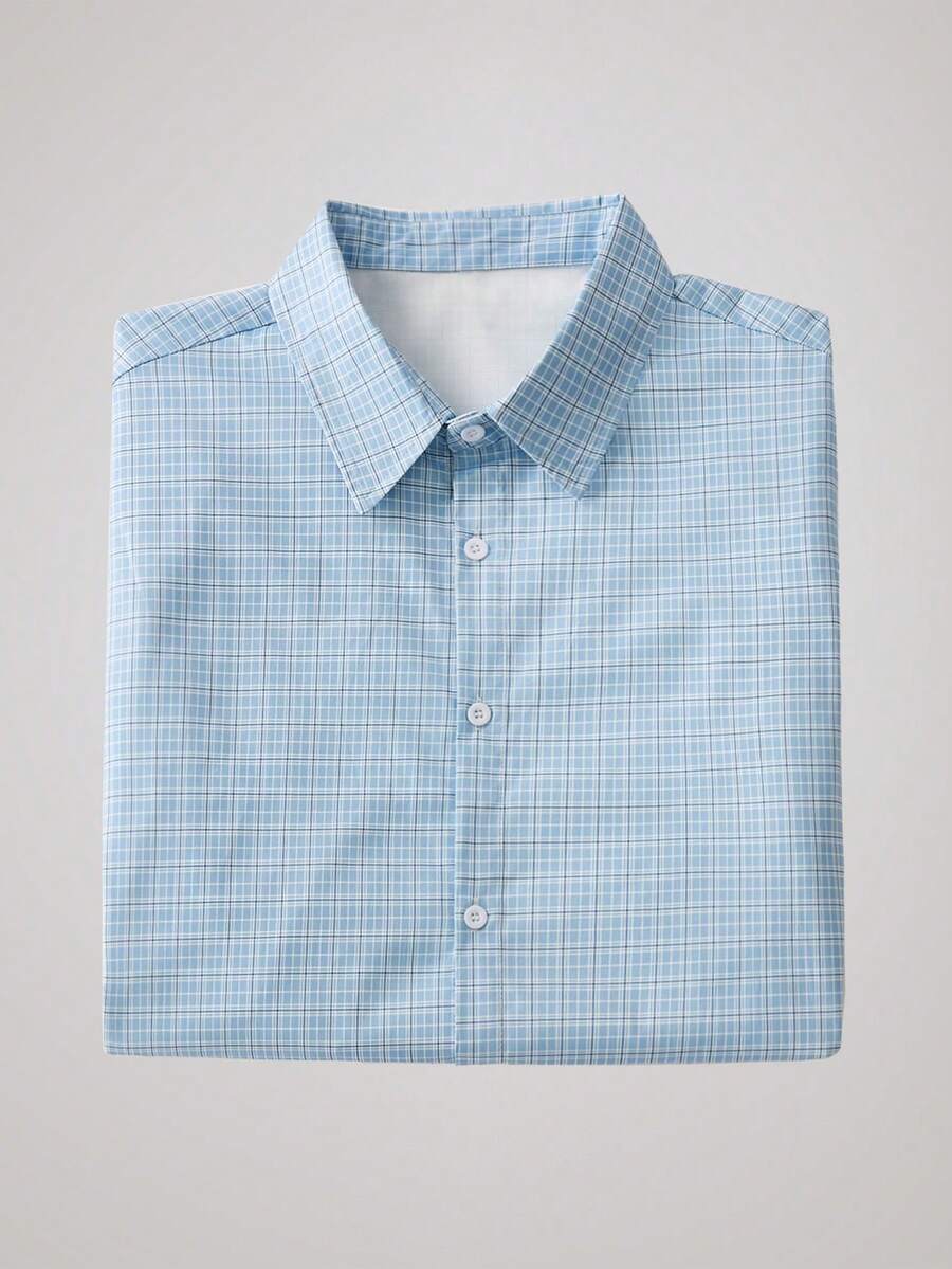 Officeau 男士休闲度假风透气撞色格纹长袖衬衫，适合春秋季穿着及送礼，复古男士正装衬衫，春夏皆宜。 - 彩色 - 查看 1