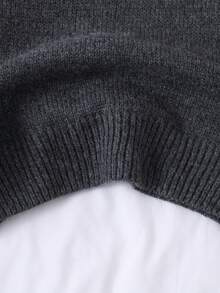 SHEIN Playful Pals 小女孩超甜美可爱娃娃款精致刺绣领圆领灯笼袖粗针织毛衣，适合秋冬季穿着 - 灰色 - 查看 4