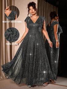 Cravure 永不过时的古灵精怪优雅系列（忧郁气质）（星期三美学）2025新款优雅荷叶袖连衣裙，适合返校、毕业典礼、假期、情人节、音乐节、母亲节、万圣节、感恩节、复活节、国庆节、晚会、约会、派对、婚礼、户外旅行等场合。 - 黑色 - 查看 1