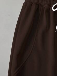 Sparklyn Teen GirlLoose Fit Curved Leg Sweatpants, Casual Fashion All-Match Versatile Sports Pants, Suitable For Dancing, School, Workout - Coffee Brown - View 3