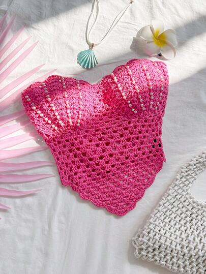 SHEIN x Eduarda Gutierrez Soleia Women's Mermaid Bustier Faux Pearl Decor Backless Tie Strap Sweater Top, Suitable For Party, Christmas, Date Night, Nightclub, Bohemian, Boho, Vacation, Fall