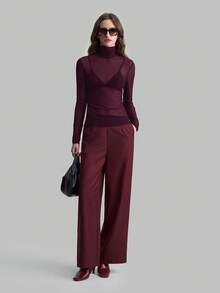 Ontre Women's Sheer Mesh High Neck Long Sleeve Top, Urban Commute Business Casual Outerwear, Elegant Attire For Thanksgiving, Christmas, New Year Party, Wedding Guest - Purple - View 4