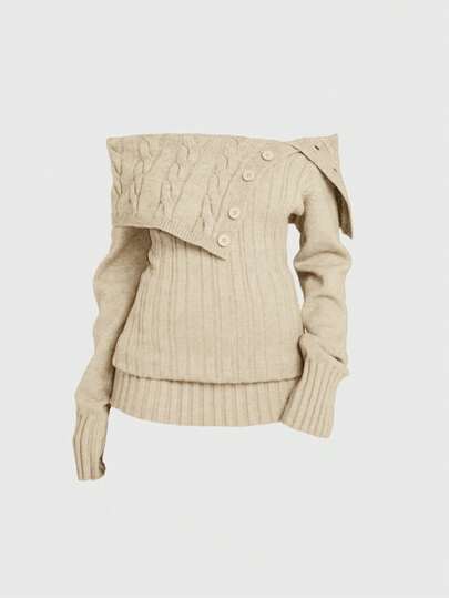 Suéter de punto acanalado con hombros descubiertos y cintura ceñida, estilo Y2K