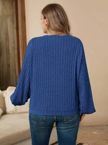 EMERY ROSE Women's Plus Size Casual Solid Color Ribbed Long Sleeve Sweatshirt - Royal Blue - View 6