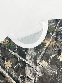 Resyla 女士T恤/满版树叶印花/时尚卫衣/数码印花/休闲简约时尚上衣/女士宽松休闲圆领撞色T恤/春夏