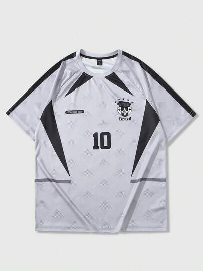 Prep T-shirt casual da uomo a maniche corte con stampa numerica e collo rotondo