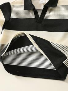 2 pièces Ensemble polo rayé décontracté et pantalon à taille élastique pour bébé garçon. Convient pour les fêtes d'anniversaire, soirées, représentations, mariages, baby showers, 1er anniversaire - Multicolore - Voir 5
