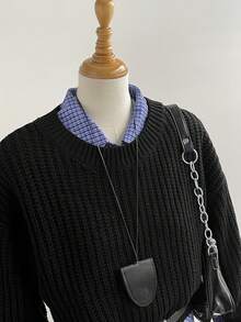 Chiquease Solid Ribbed Knit Drop Shoulder Jumper - Black - View 5