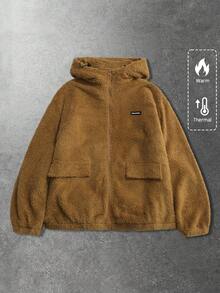 ROMWE MEN Men's Wool Blend Thickened Thermal Lined Jacket, Casual Wear For Autumn/Winter - Coffee Brown - View 1