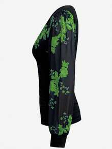 EMERY ROSE Camiseta de mujer con cuello en V profundo transparente y bordado, camisetas gráficas para mujer - Verde - Ver 4