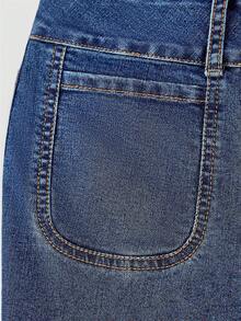 Sweetra Casual Women's Loose Fit Pocket Wide Leg Jeans - Blue - View 4