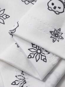 DAZY Bộ đồ ngủ dệt kim họa tiết hoa hoạt hình dễ thương dành cho nữ - trắng - Xem 7