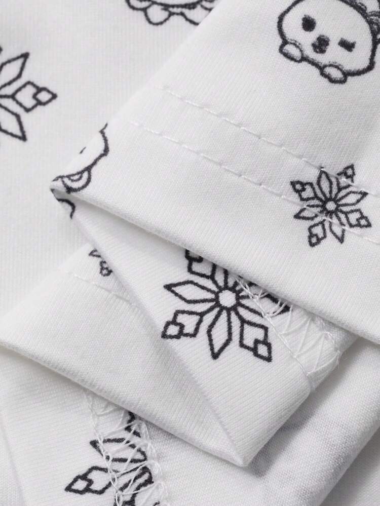 Cartoon Ditsy Floral Comfortable Knit Women Pajama Set