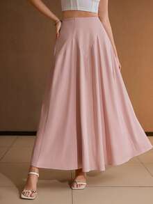 MOTF PREMIUM 女士纯色褶皱A字裙 - 粉色 - 查看 5